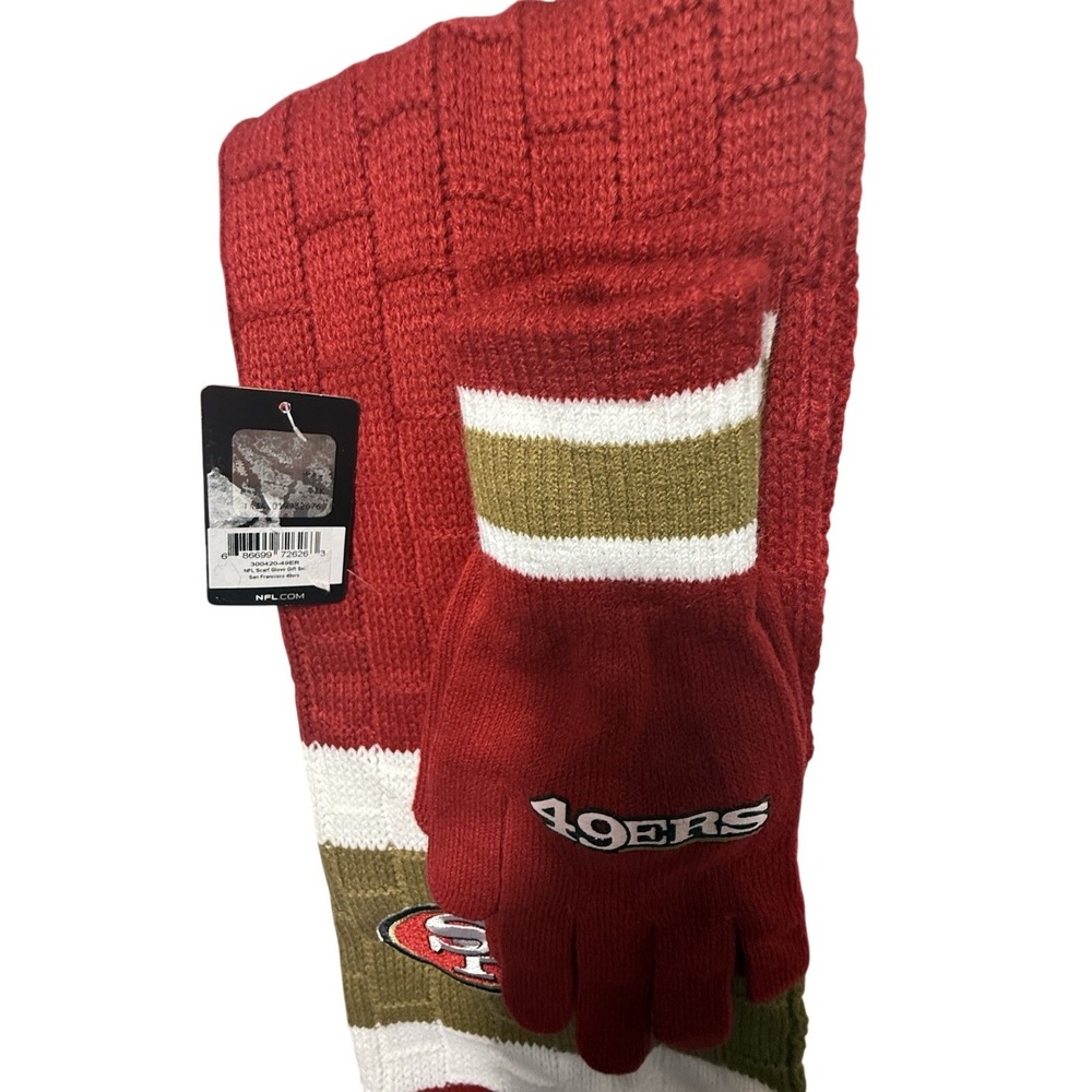 NFL San Francisco 49ers Scarf Glove Set Unisex OS Red Gold Knit - Picture 1 of 5